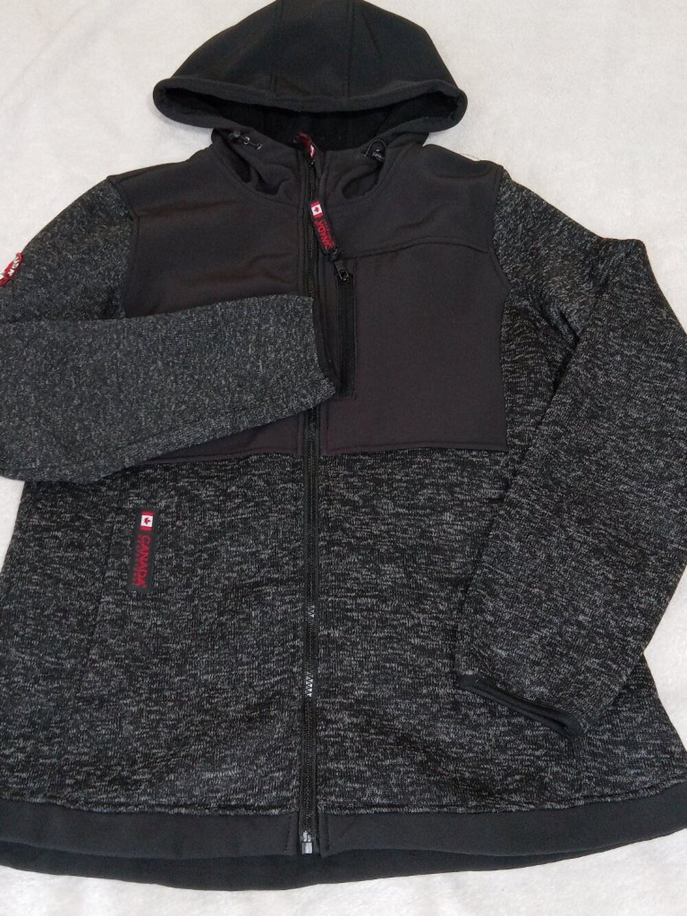 Canada Weather Gear Womens L Black Gray Zip Up Sweater Jacket Hoodie Fleece